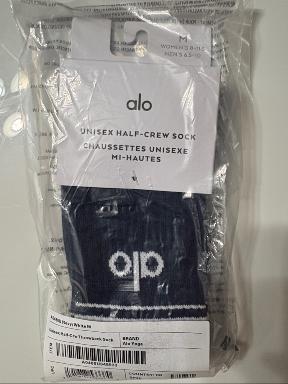 ALO Yoga Navy & White Unisex Half-Crew Socks